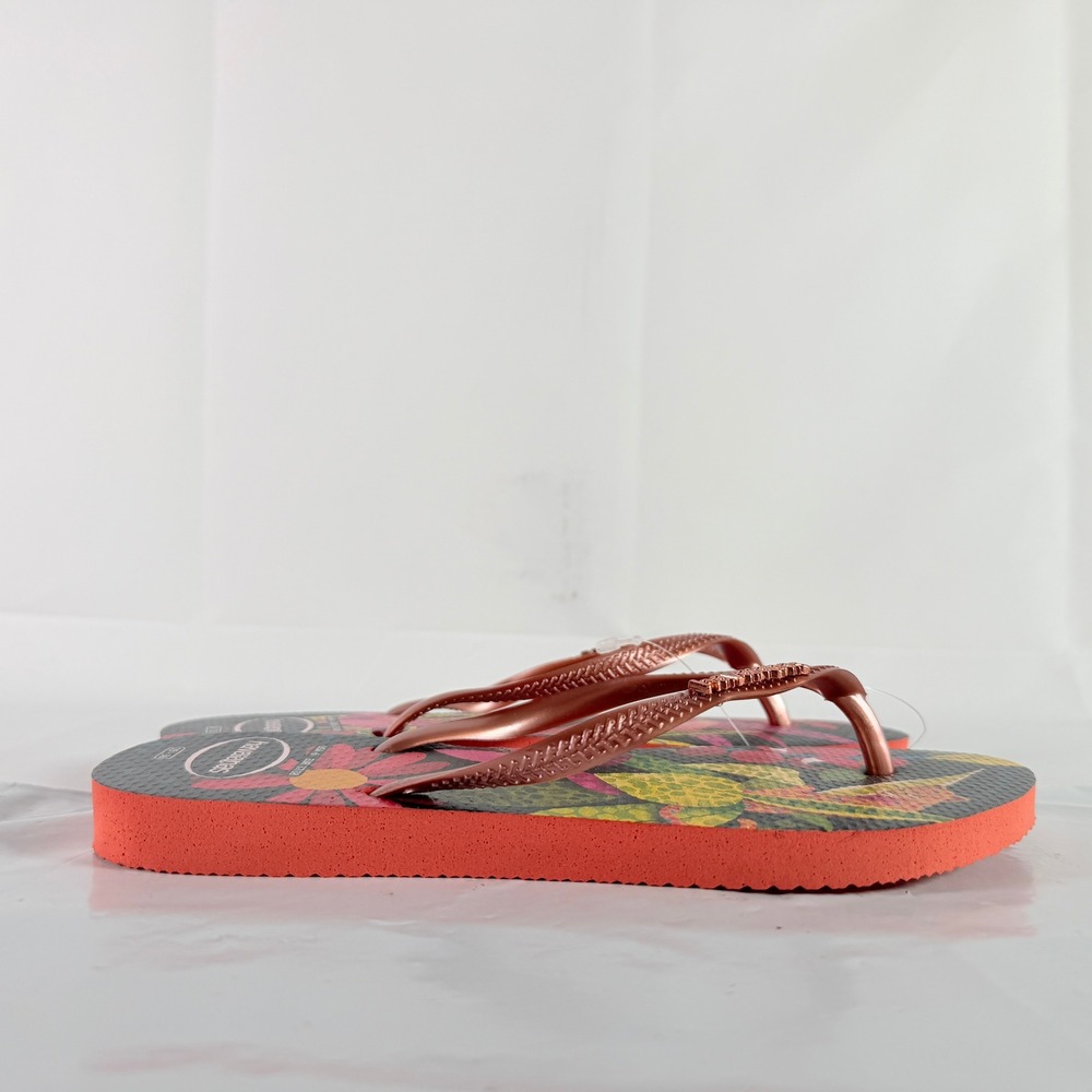 Havaianas Slim Floral Cheetah Salmon Pink Flip Flop Sandals Size 6 New - Picture 4 of 7